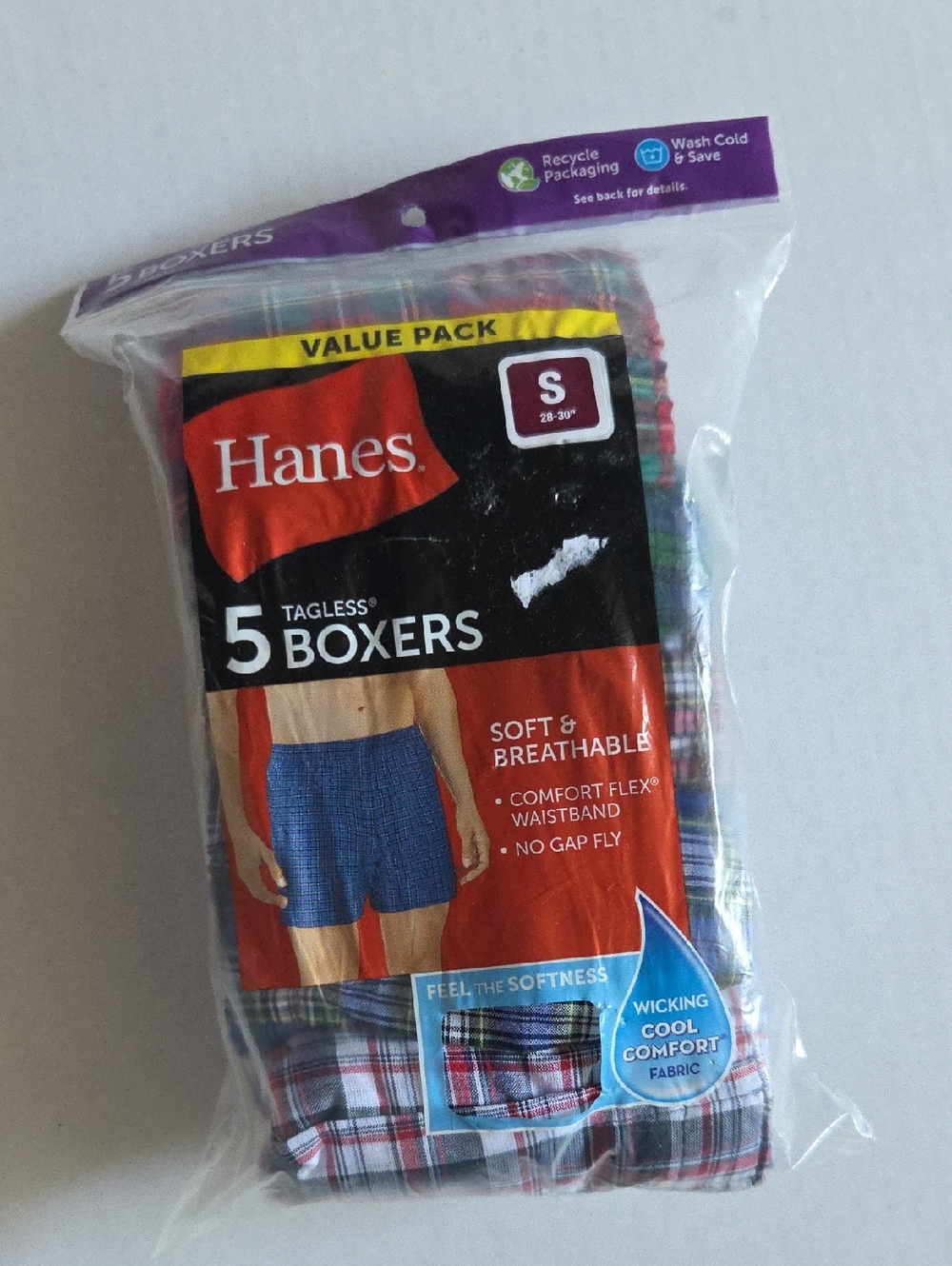 5-Pack Hanes Tagless Tartan Boxers with Comfort Flex Waistband, S